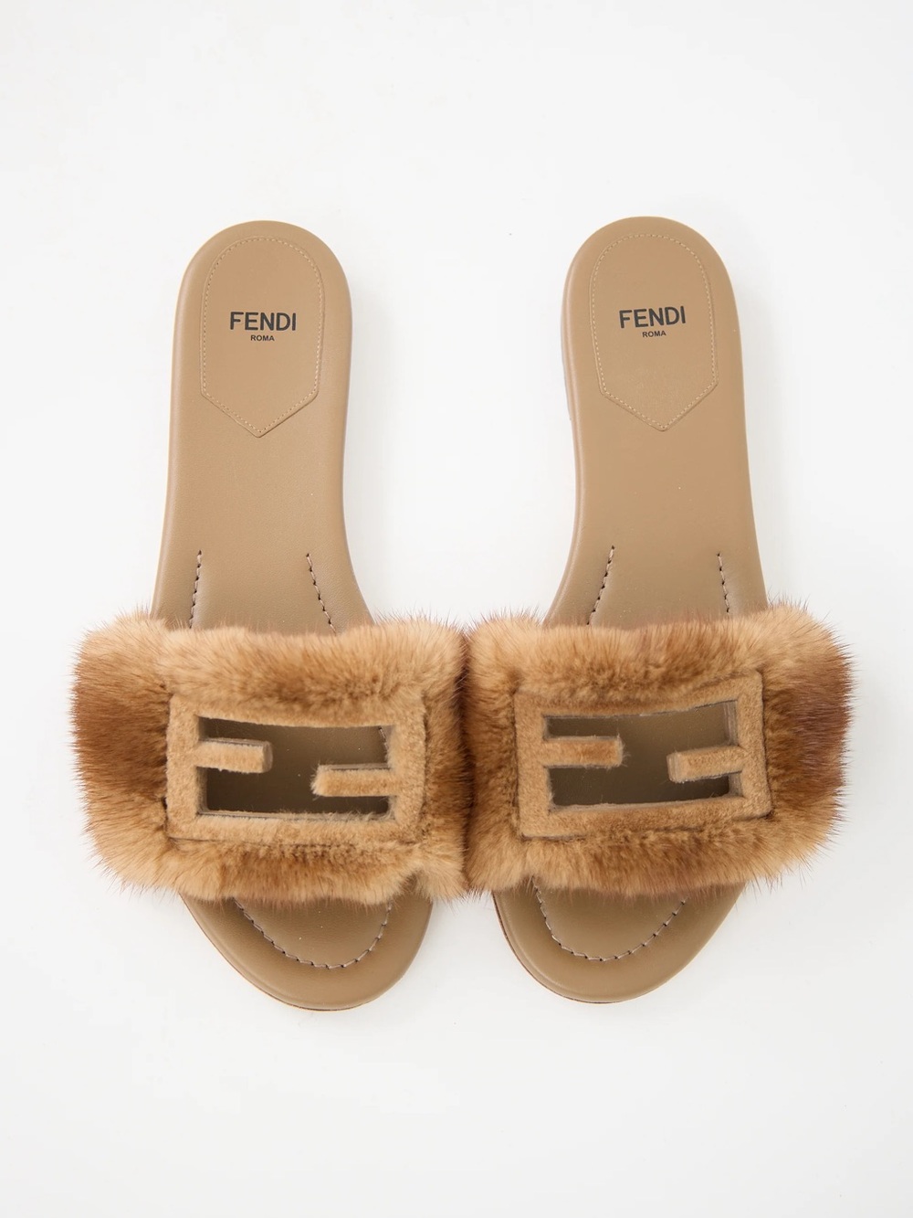 Fendi Tan Fur FF Logo Slide Sandals $1,390 37.5